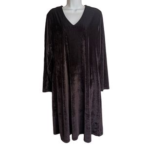 MAGGIE SWEET Black Velvet Ribbed V Neck Long Sleeve Dress Large